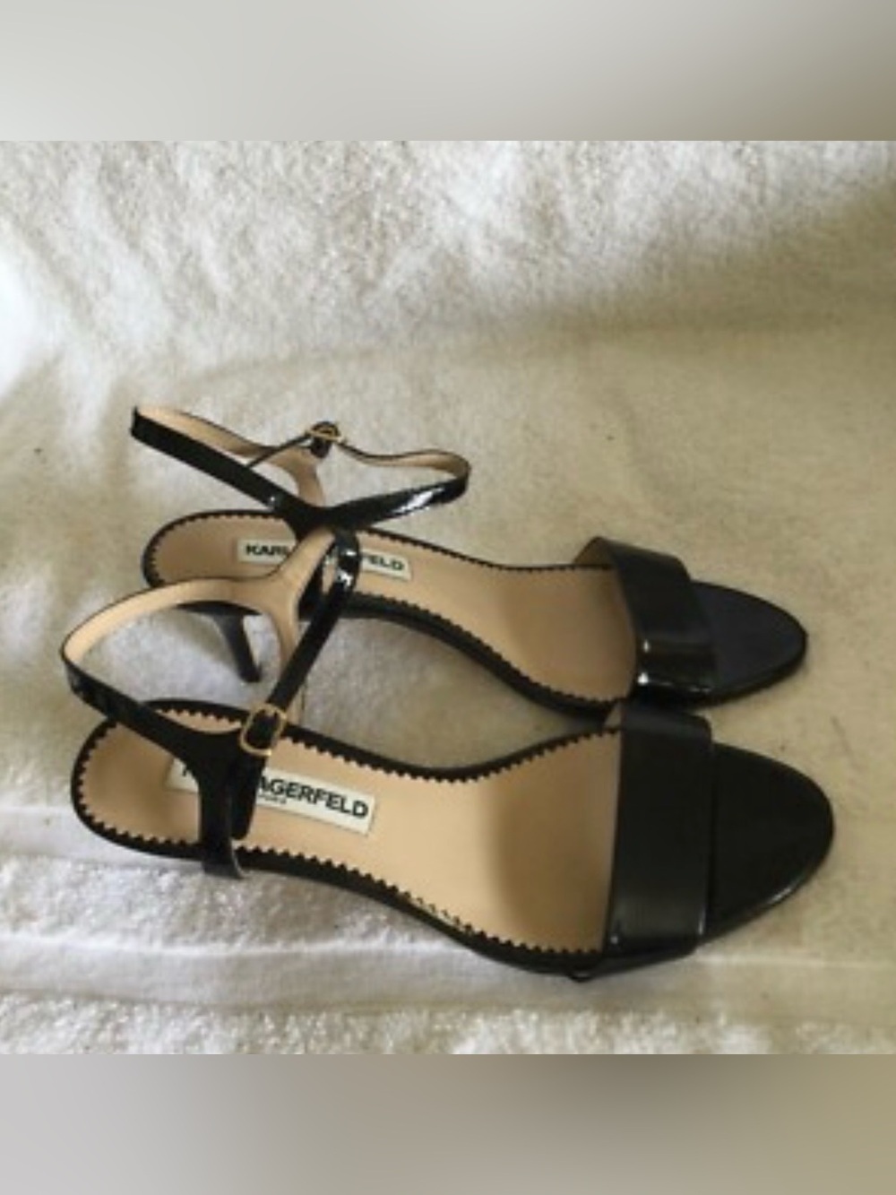 Karl Lagerfeld Black Patent Ankle-Strap Sandals